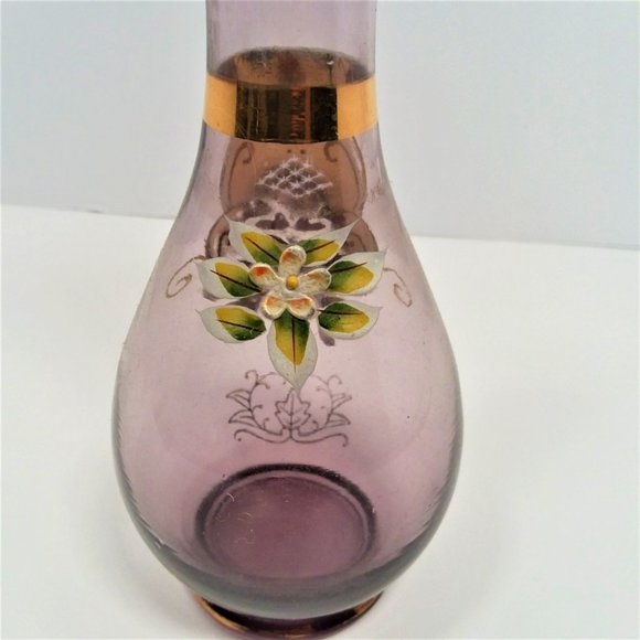 VTG Norleans Purple Vase Floral Hand Painted Enameled Flowers Gold Trim Japan - Picture 4 of 6